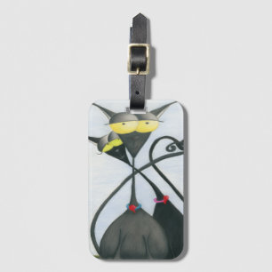 Étiquette À Bagage Cartoon de chats gris et noir