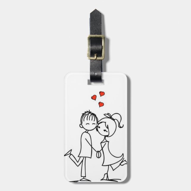 ÉTIQUETTE À BAGAGE **CARTOON DE COUPLE D'AMOUR** BAGAGES (Devant Vertical)