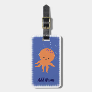 Étiquette À Bagage Cartoon octopus mignon bleu personnalisé
