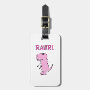 Étiquette À Bagage Cartoon T-Rex Dinosaur Mignonne Et Rose En Colère