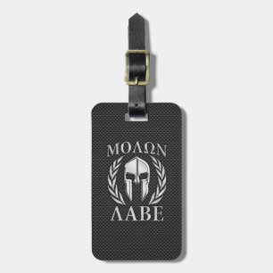 Étiquette À Bagage Casque spartiate de chrome de Molon Labe sur la