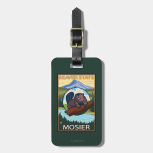 Étiquette À Bagage Castor et capot de Mt. - Mosier, Orégon