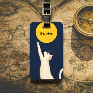 Étiquette À Bagage Cat Reaching for the Moon