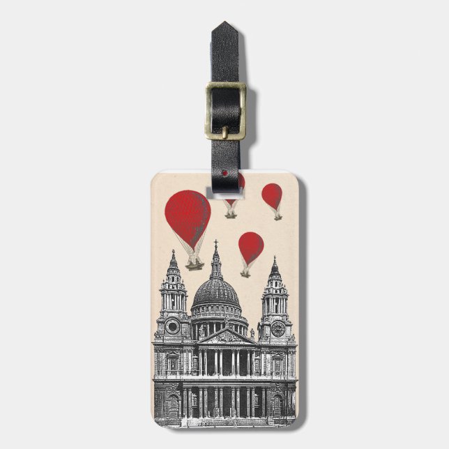Étiquette À Bagage Cathédrale St Pauls et Ballons Red Hot Air (Devant Vertical)