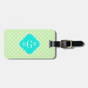 Étiquette À Bagage Célery Polka Dot Aqua Quatrefoil 3 Monogramme
