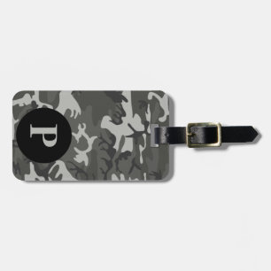 Étiquette À Bagage Cercle de camouflage militaire monogramme gris