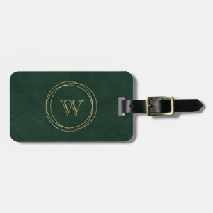Étiquette À Bagage Cercles d'or vert foncé Monogramme