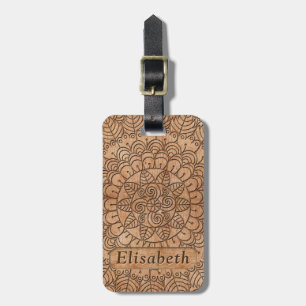 Étiquette À Bagage Cercles floraux en bois sculpté Mandala Personnali