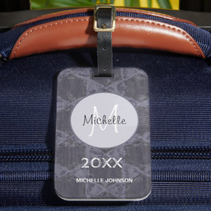 Étiquette À Bagage Cercles gris rose moderne Monogramme géométrique
