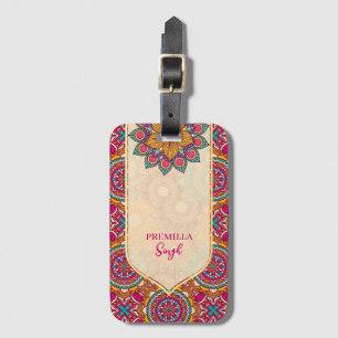 Étiquette À Bagage Cerise mandala rangoli motif ethnique dynamique