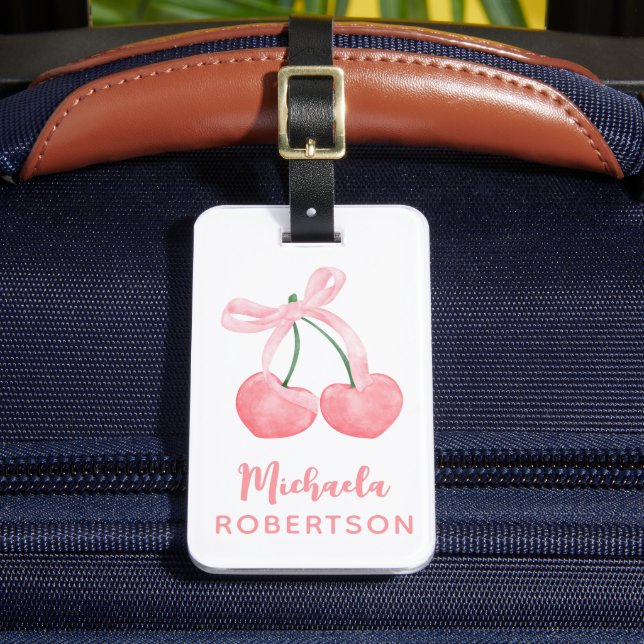 Étiquette À Bagage Cerises & Coquette Bow Rose Aesthétique Girls mign (Insitu Rectoal 2)