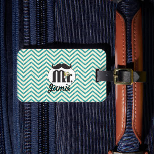 Étiquette À Bagage Chalkboard Mr Jaune et Green Zigzag Chevron