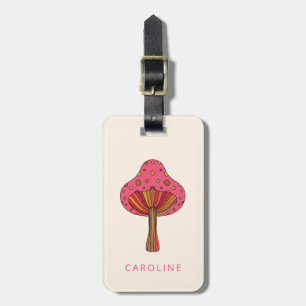 Étiquette À Bagage Champignon Groovy Rose Rétro Nom Personnalisé
