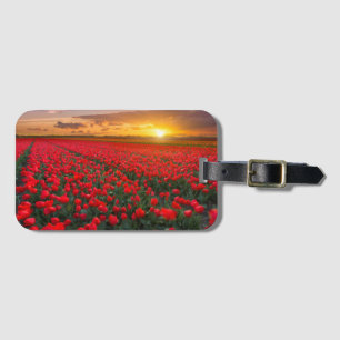 Étiquette À Bagage Champs de tulipe au coucher du soleil dans