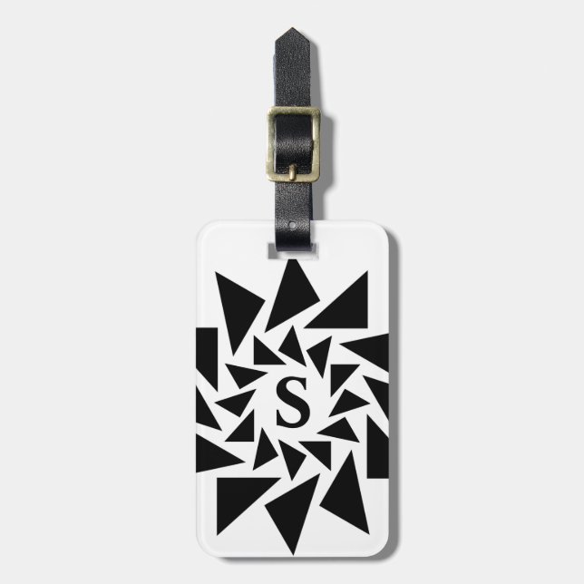 Étiquette À Bagage Changer Initial, Triangles géométriques, Blanc Noi (Devant Vertical)