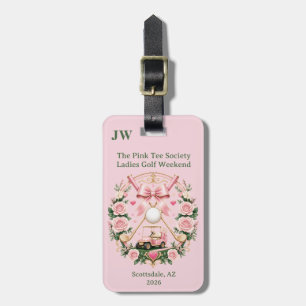 Étiquette À Bagage Chariot de golf à ruban rose Monogramme floral Fem
