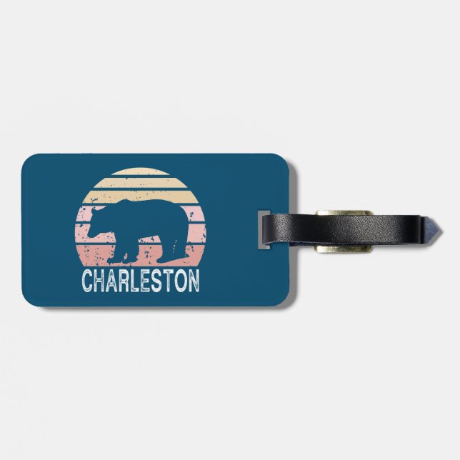 Étiquette À Bagage Charleston West Virginie Retro Bear (Dos horizontal)