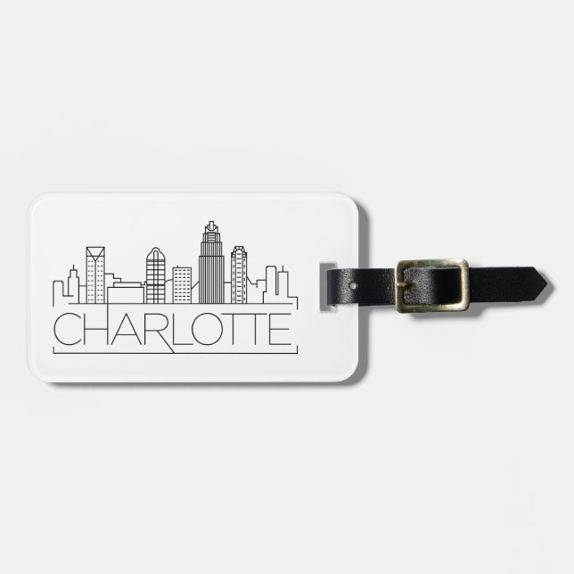 Étiquette À Bagage Charlotte, Caroline du Nord Stylisé Skyline  (Devant horizontal)