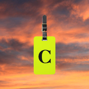 Étiquette À Bagage Chartreuse Fluorante Jaune Neon Nom du monogramme