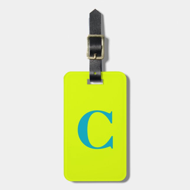 Étiquette À Bagage Chartreuse Jaune Vert Bleu Monogramme Initiales (Devant Vertical)