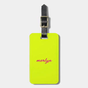 Étiquette À Bagage Chartreuse Yellow Pink Personnalisé Nom Cadeau Fav