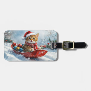 Étiquette À Bagage Chat abyssin en traîneau Laissez neige Noël