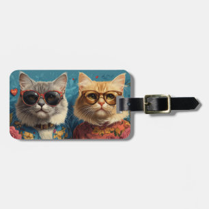 Étiquette À Bagage Chat angora turc avec rose de cœur pour la Saint-V