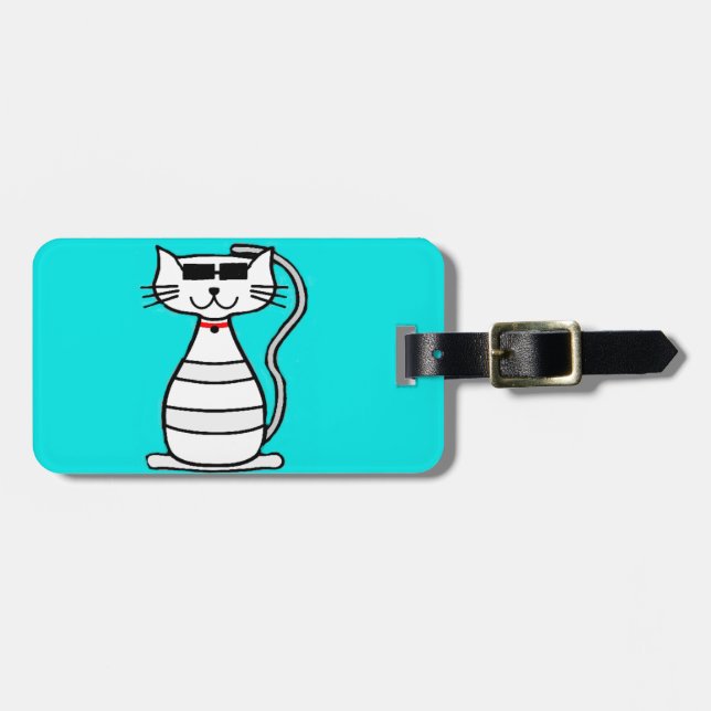 Étiquette À Bagage Chat cool avec lunettes de soleil (Devant horizontal)