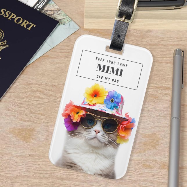 Étiquette À Bagage Chat Cool élégant Verres Floral Paquets pour anima (Créateur téléchargé)