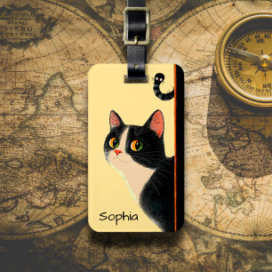 Étiquette À Bagage Chat curieux et ver sournois