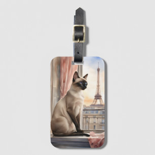 Étiquette À Bagage Chat de Siamese Relaxant sur la Fenêtre Parisienne
