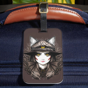 Étiquette À Bagage Chat de sorcière Halloween Déplaisant Portrait mig