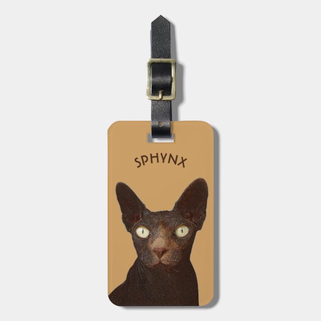 Étiquette À Bagage Chat de Sphynx avec le dessin abstrait de yeux (Devant Vertical)