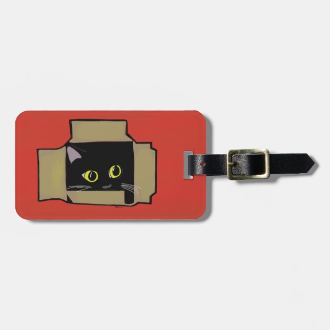 Étiquette À Bagage Chat en rouge de boîte (Devant horizontal)