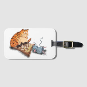 Étiquette À Bagage Chat et souris Jouer aux échecs Dessin amusant 