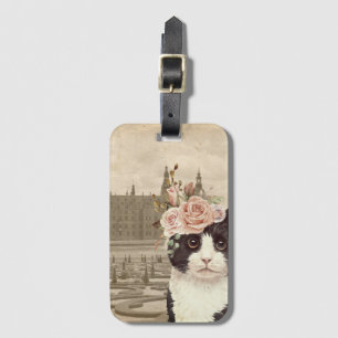 Étiquette À Bagage Chat fantaisie & Château