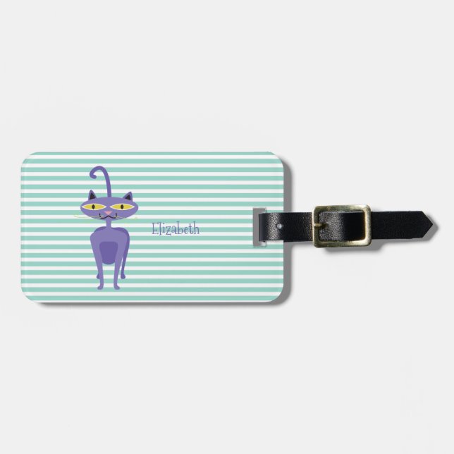 Étiquette À Bagage Chat Fille Mignonne Sur La Monnaie Et Les Blancs (Devant horizontal)