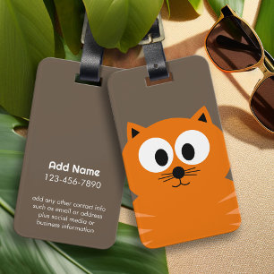 Étiquette À Bagage Chat gras mignet orange avec Taupe et nom