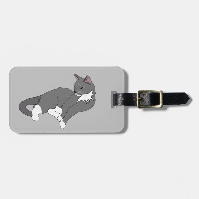 Étiquette À Bagage Chat gris et blanc Tuxedo (Devant horizontal)