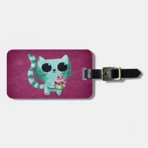 Étiquette À Bagage Chat mignon de Kitty avec le petit gâteau de