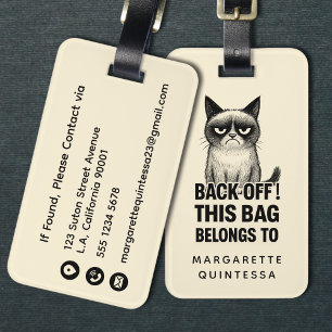 Étiquette À Bagage Chat mignon en colère drôle Typographie audacieuse