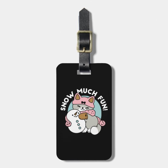 Étiquette À Bagage Chat mignon en Engin à neige avec Art Snowman (Devant Vertical)