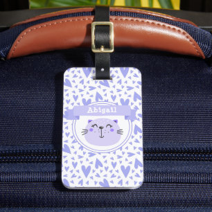 Étiquette À Bagage Chat mignon pourpre   Coeurs Lilac personnalisés E