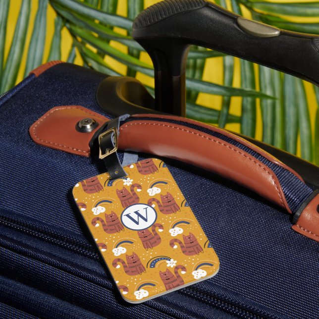 Étiquette À Bagage Chat Monogramme moderne (Insitu Rectoal 1)