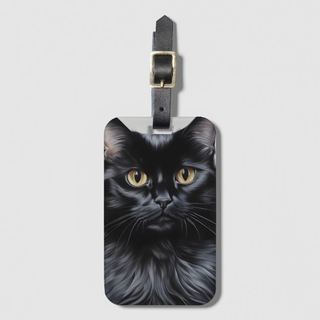 Étiquette À Bagage Chat noir (Devant Vertical)
