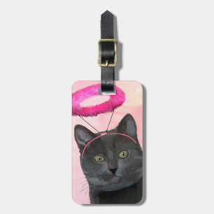 Étiquette À Bagage Chat Noir Avec Halo Angel Rose