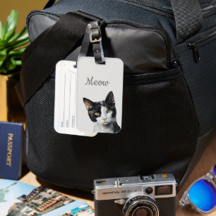 Étiquette À Bagage Chat noir blanc de viande
