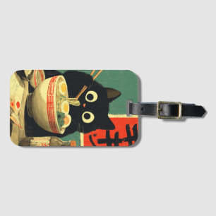Étiquette À Bagage Chat noir drôle mangeant du Ramen