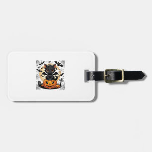 Étiquette À Bagage Chat Noir Mignon Avec Citrouille À Ailes De Chauve
