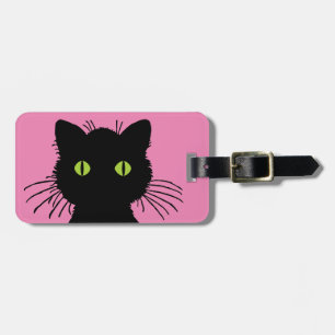 Étiquette À Bagage Chat noir mignon et curieux aux grands yeux verts